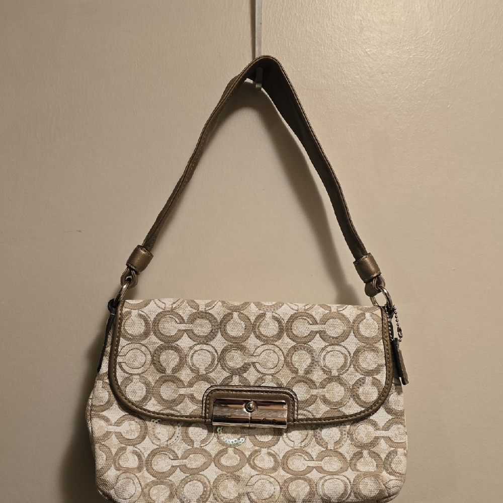 Coach Beige and Brown Signature Shoulder Bag
